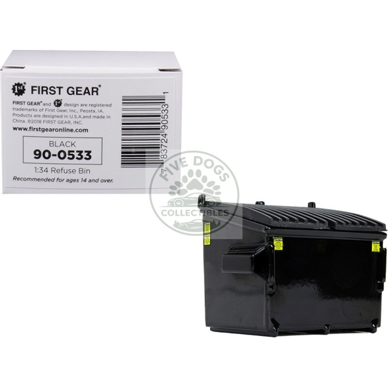 refuse trash bin black 1/34 diecast model by first gear
