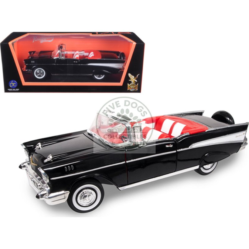 1957 chevrolet bel air convertible black 1/18 diecast model car by road signature