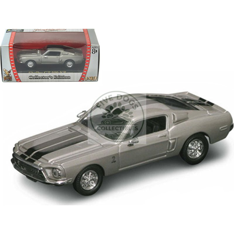 1968 ford mustang shelby gt500 kr silver with black stripes 1/43 diecast model car by road signature