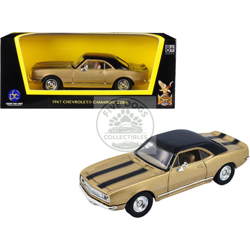 1967 chevrolet camaro z 28 gold with black stripes and black top 1/43 diecast model car by road signature
