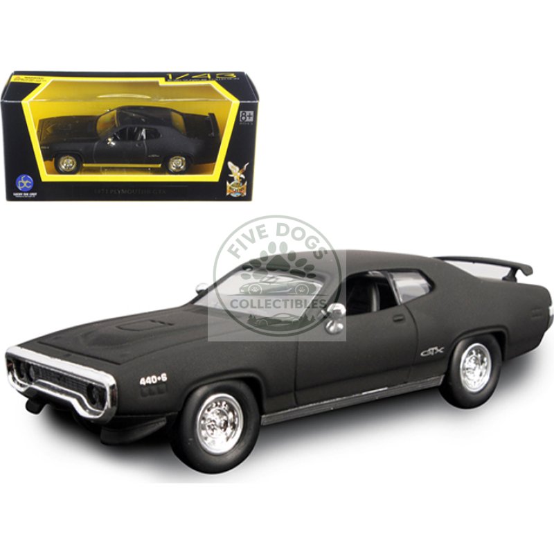 1971 plymouth gtx matt black 1/43 diecast model car by road signature