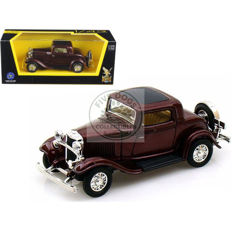 1932 ford 3 window coupe burgundy 1/43 diecast model car by road signature