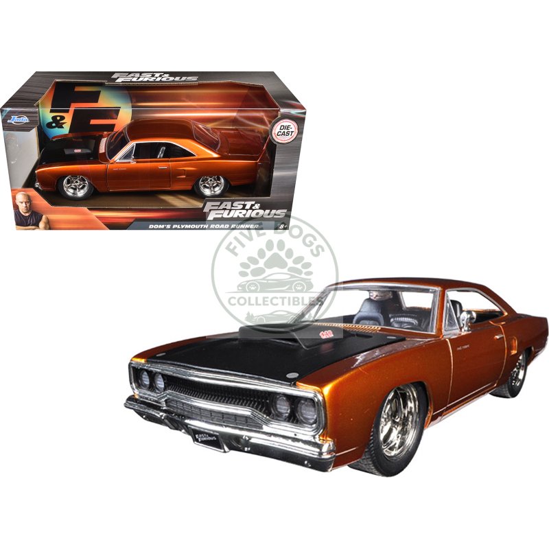 dom's 1970 plymouth road runner copper with black hood "fast & furious 7" (2015) movie 1/24 diecast model car by jada