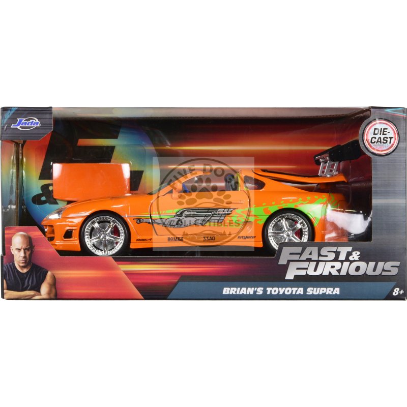 brian's toyota supra orange with graphics "fast & furious" movie 1/24 diecast model car by jada