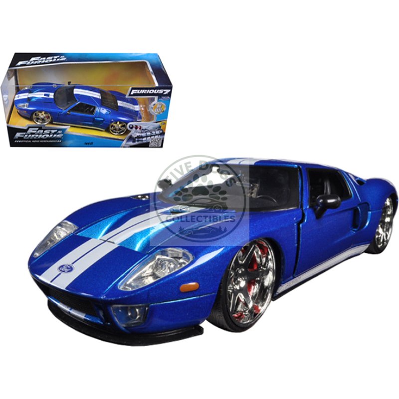 ford gt blue with white stripes "fast & furious 7" (2015) movie 1/24 diecast model car by jada