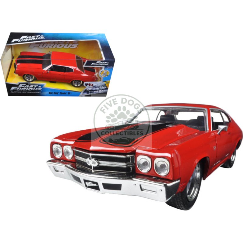 dom's chevrolet chevelle ss red with black stripes "fast & furious" movie 1/24 diecast model car by jada