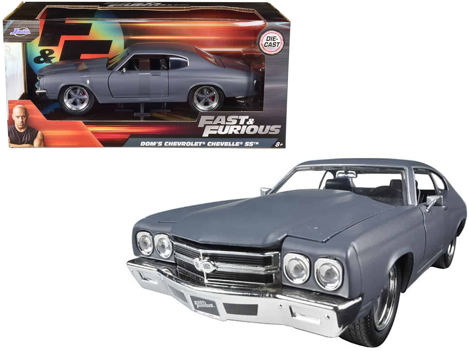 dom's chevrolet chevelle ss matt gray "fast & furious" movie 1/24 diecast model car by jada dom's chevrolet chevelle ss matt gray "fast & furious" movie 1/24 diecast model car by jada