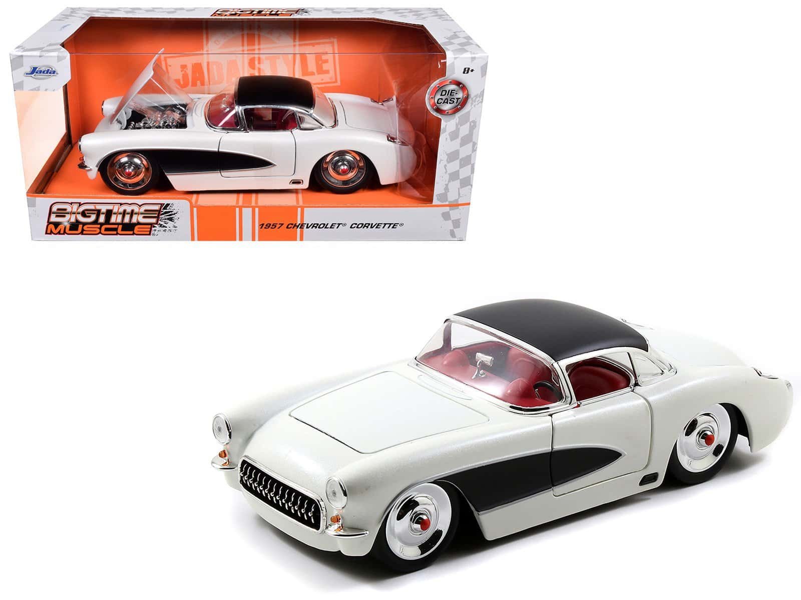 1957 chevrolet corvette satin cream metallic with matt black top and side 1/24 diecast model car by jada 1957 chevrolet corvette satin cream metallic with matt black top and side 1/24 diecast model car by jada