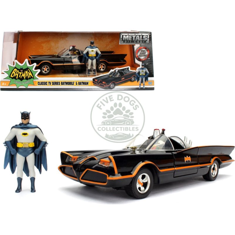 1966 classic tv series batmobile with diecast batman and plastic robin in the car 1/24 diecast model car by jada
