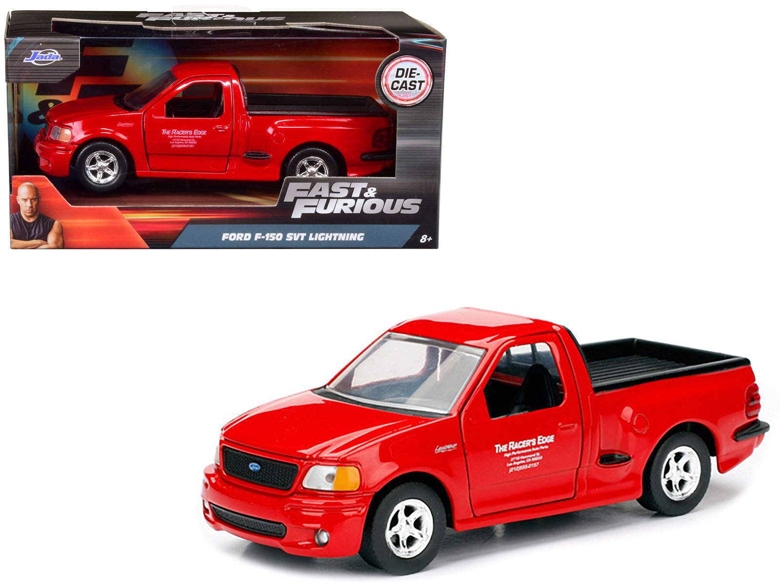 brian's 1999 ford f 150 svt lightning pickup truck red "fast & furious" movie 1/32 diecast model car by jada brian's 1999 ford f 150 svt lightning pickup truck red "fast & furious" movie 1/32 diecast model car by jada
