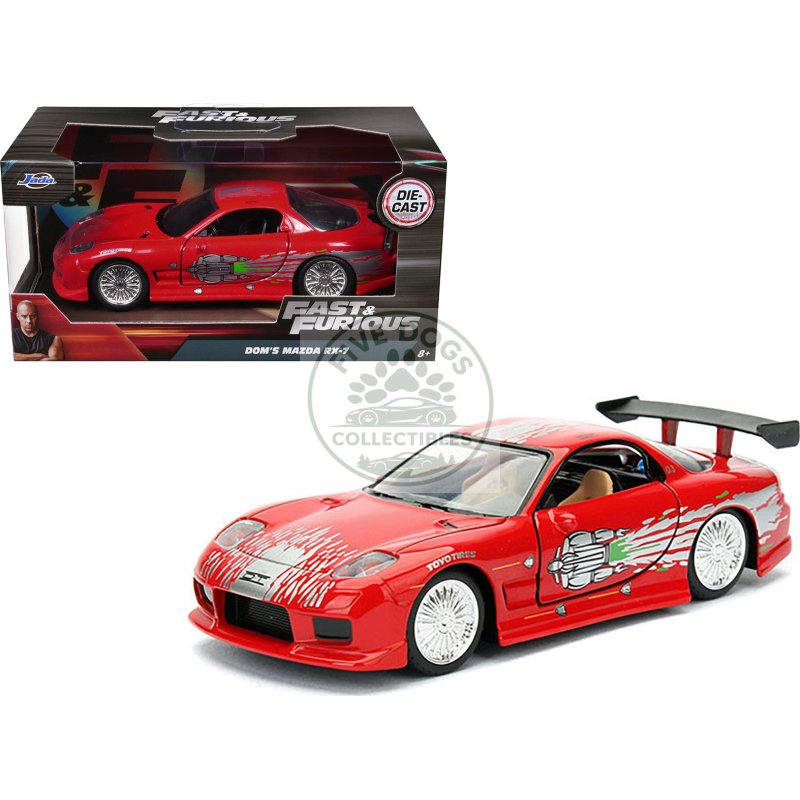 dom's mazda rx 7 red with graphics "fast & furious" movie 1/32 diecast model car by jada