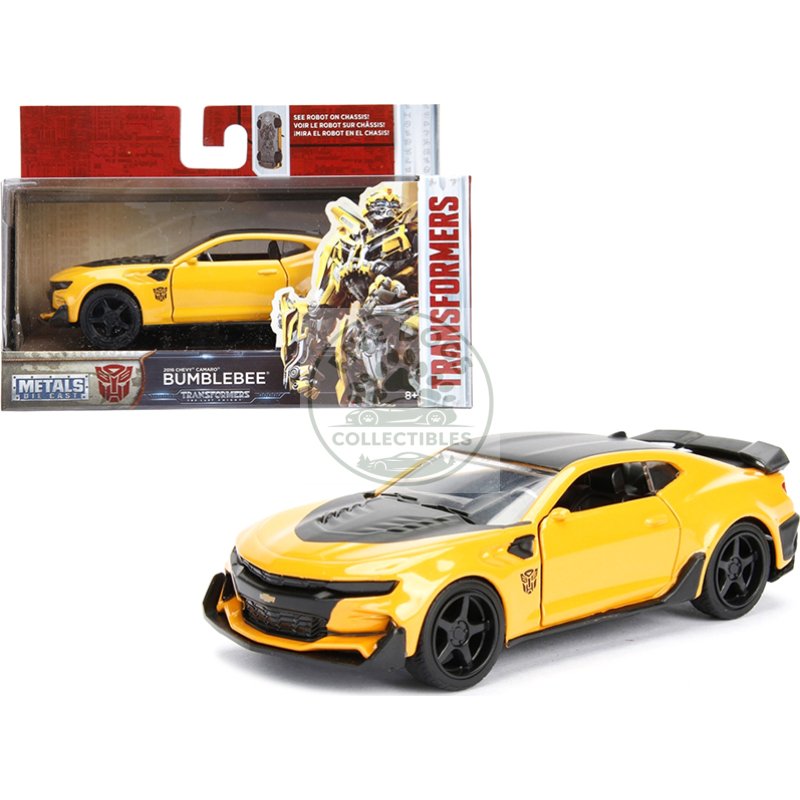 2016 chevrolet camaro yellow bumblebee with robot on chassis "transformers: the last knight" (2017) movie 1/32 diecast model car by jada