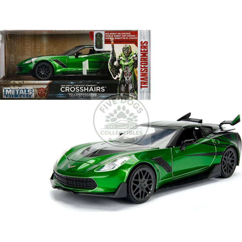 2016 chevrolet corvette crosshairs green from "transformers" movie 1/24 diecast model car by jada metals