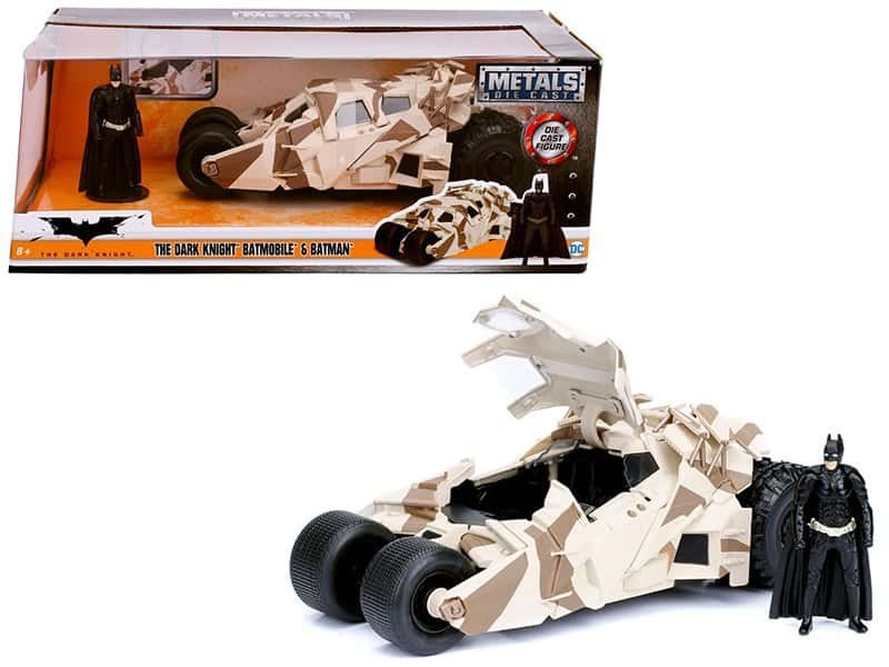"the dark knight" batmobile with batman diecast figure camouflage version "dc comics" series 1/24 diecast model car by jada "the dark knight" batmobile with batman diecast figure camouflage version "dc comics" series 1/24 diecast model car by jada