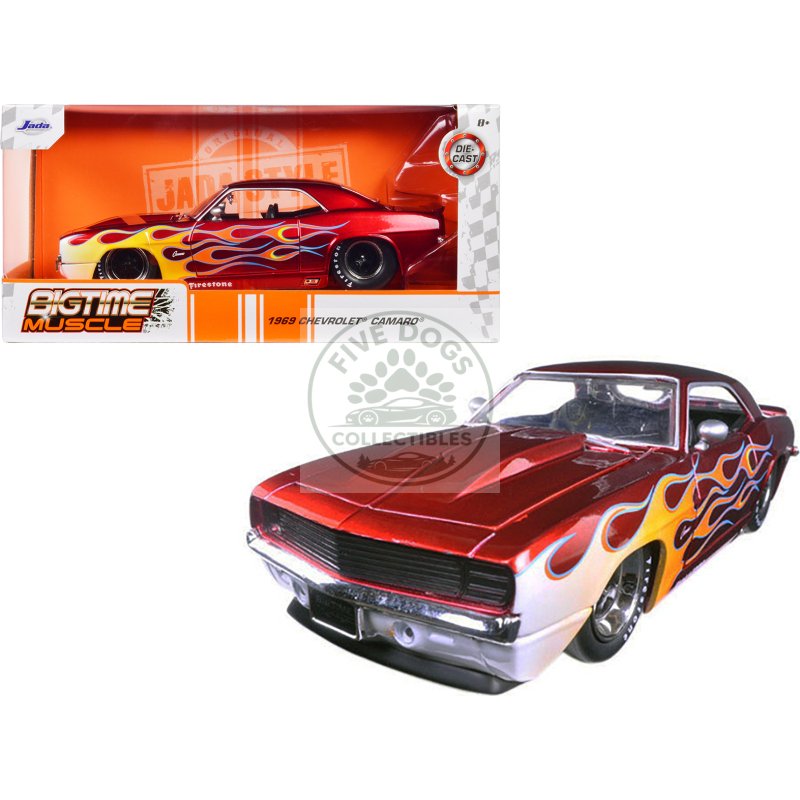 1969 chevrolet camaro red with flames 1/24 diecast model car by jada