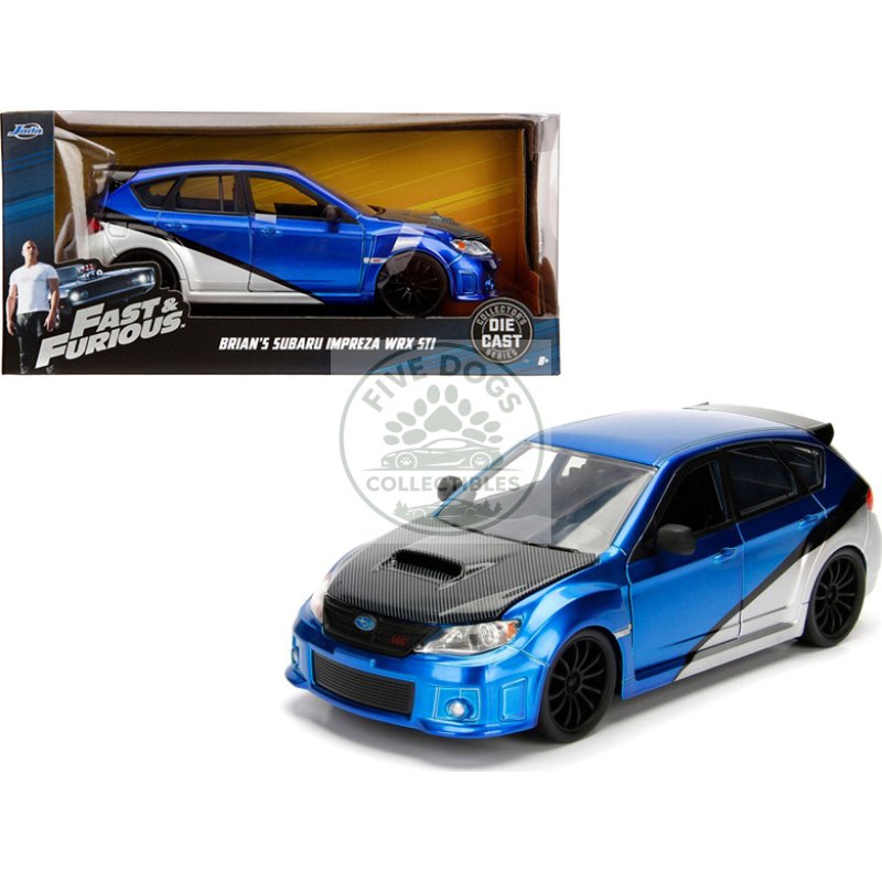 brian's subaru impreza wrx sti blue and silver with carbon hood "fast & furious" movie 1/24 diecast model car by jada