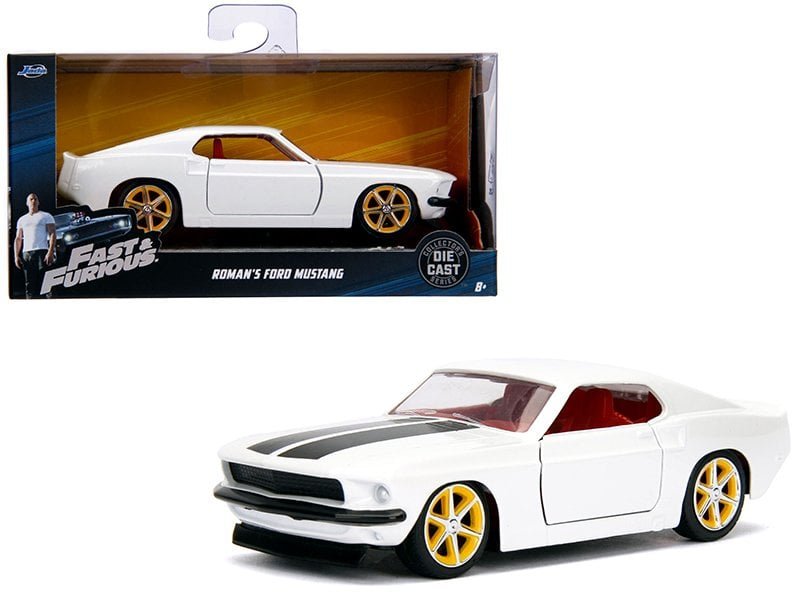 roman's ford mustang white with black stripes and red interior "fast & furious" movie 1/32 diecast model car by jada roman's ford mustang white with black stripes and red interior "fast & furious" movie 1/32 diecast model car by jada