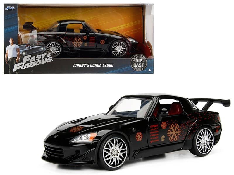 johnny's 2001 honda s2000 black with graphics "fast & furious" movie 1/24 diecast model car by jada johnny's 2001 honda s2000 black with graphics "fast & furious" movie 1/24 diecast model car by jada