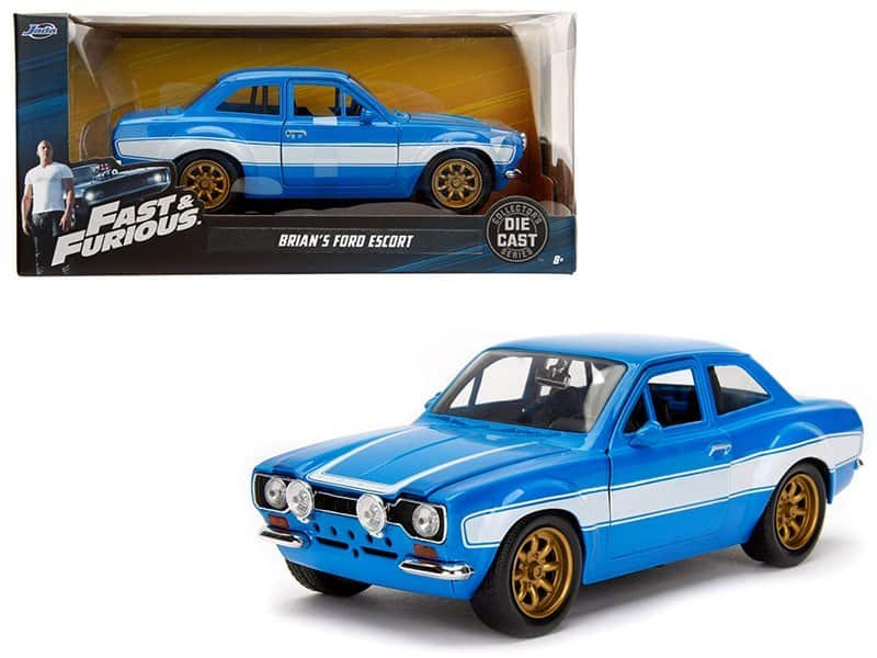 1970 brian's ford escort blue with white stripes "fast & furious" movie 1/24 diecast model car by jada 1970 brian's ford escort blue with white stripes "fast & furious" movie 1/24 diecast model car by jada