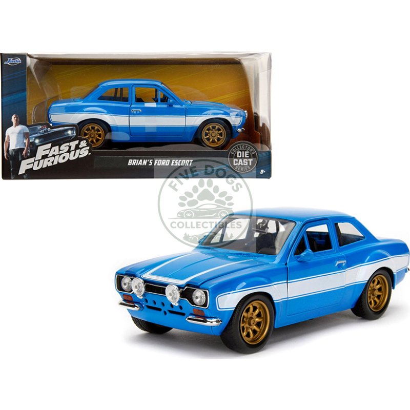 1970 brian's ford escort blue with white stripes "fast & furious" movie 1/24 diecast model car by jada