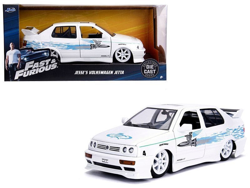 jesse's volkswagen jetta white with graphics "fast & furious" movie 1/24 diecast model car by jada jesse's volkswagen jetta white with graphics "fast & furious" movie 1/24 diecast model car by jada