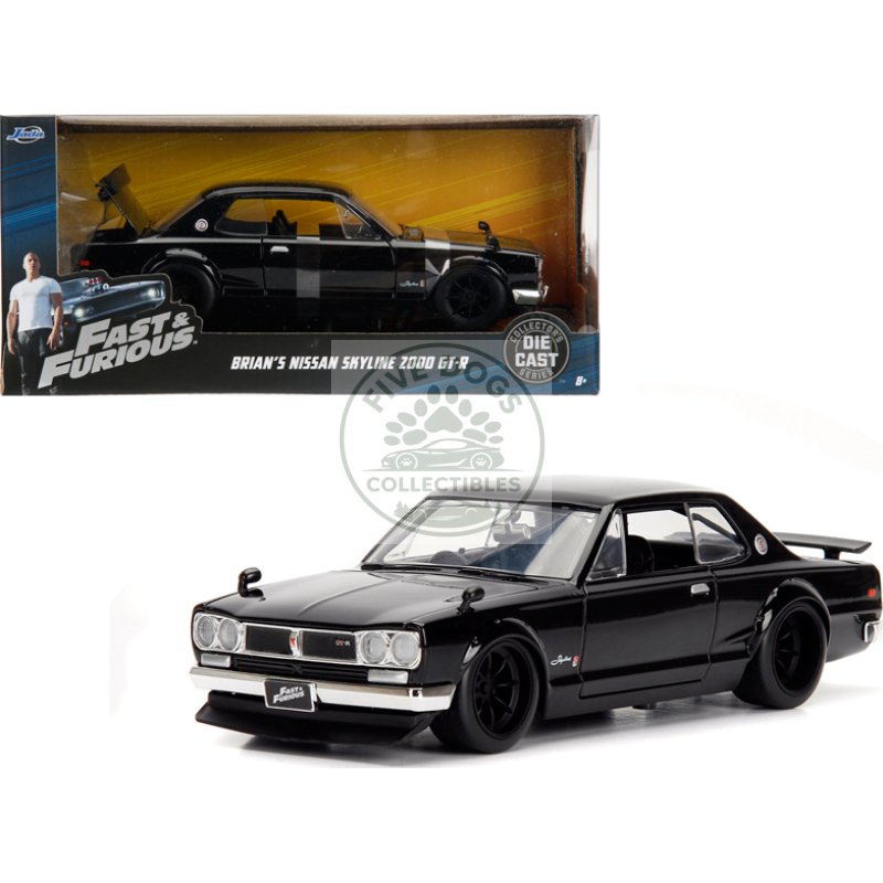 brian's nissan skyline 2000 gt r rhd (right hand drive) black "fast & furious" movie 1/24 diecast model car by jada