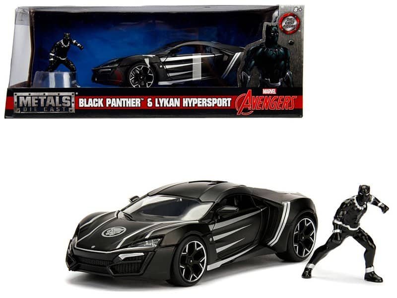 lykan hypersport black with black panther diecast figurine "avengers" "marvel" series 1/24 diecast model car by jada lykan hypersport black with black panther diecast figurine "avengers" "marvel" series 1/24 diecast model car by jada