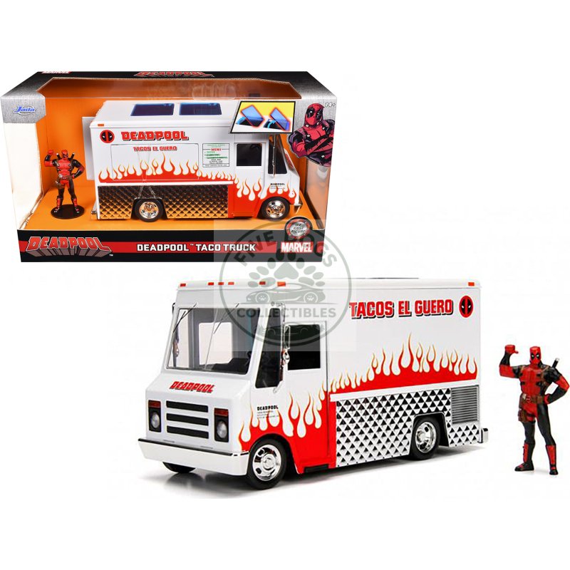 deadpool taco truck with deadpool diecast figurine "marvel" series 1/24 diecast model by jada