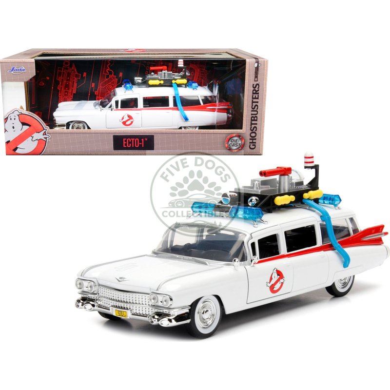 1959 cadillac ambulance ecto 1 white "ghostbusters" movie "hollywood rides" series 1/24 diecast model car by jada