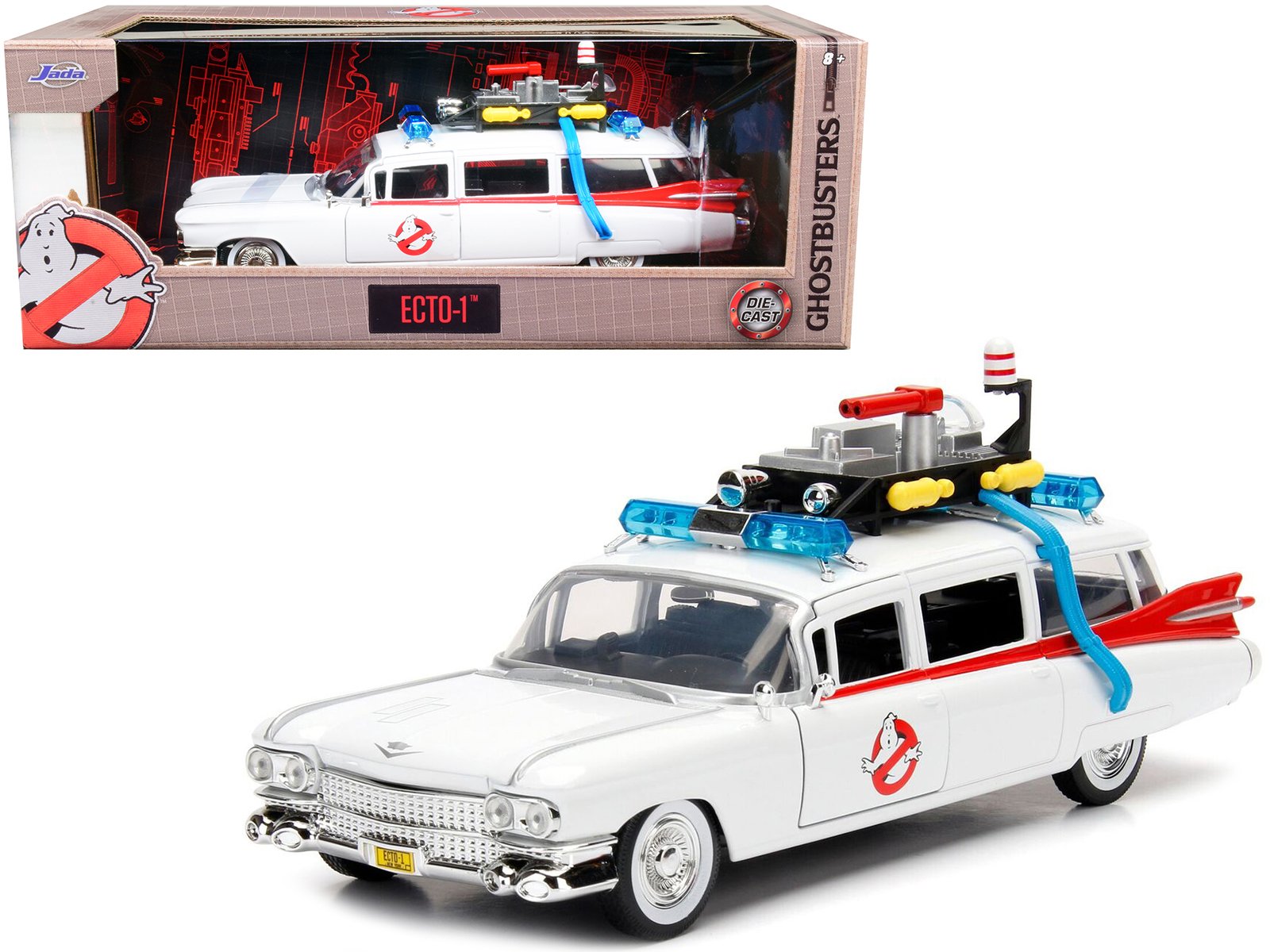 1959 cadillac ambulance ecto 1 white "ghostbusters" movie "hollywood rides" series 1/24 diecast model car by jada 1959 cadillac ambulance ecto 1 white "ghostbusters" movie "hollywood rides" series 1/24 diecast model car by jada