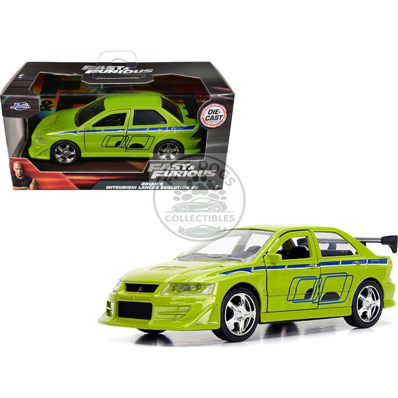 brian's mitsubishi lancer evolution vii green "fast & furious" movie 1/32 diecast model car by jada