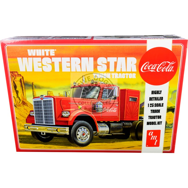 skill 3 model kit white western star semi truck tractor "coca cola" 1/25 scale model by amt