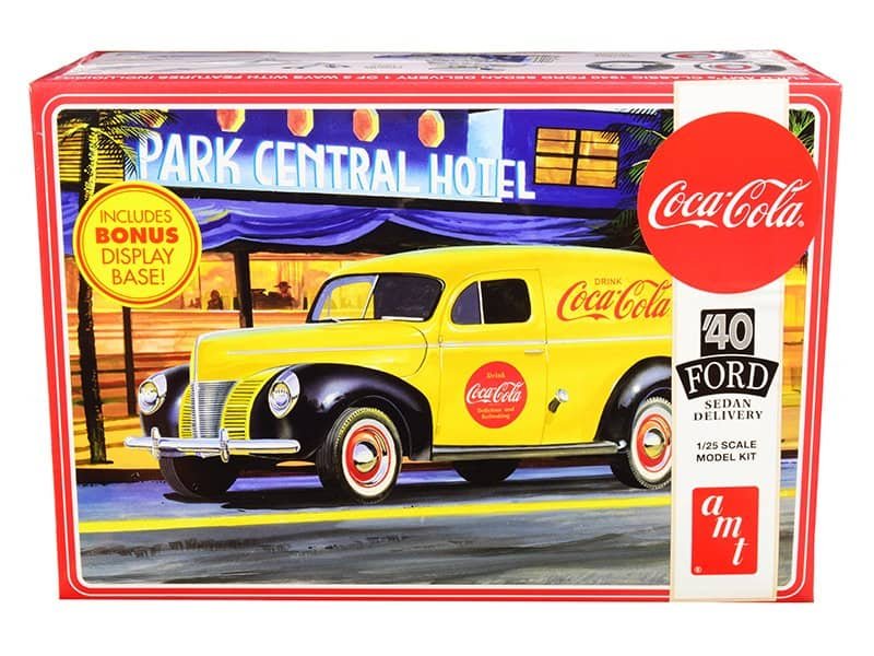 Vintage Coca-Cola delivery car model kit Classic yellow Coca-Cola delivery vehicle model kit with detailed features.