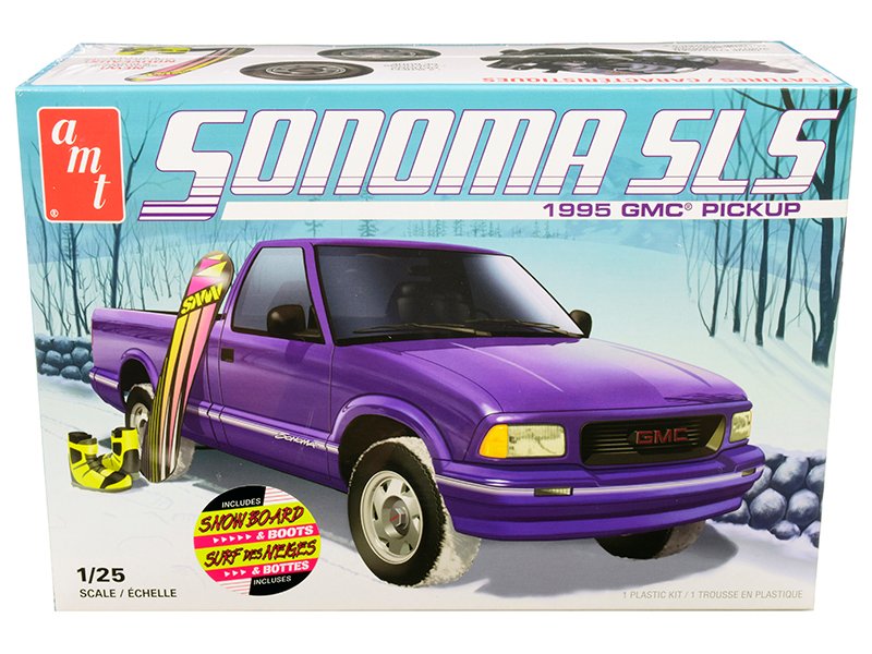 skill 2 model kit 1995 gmc sonoma sls pickup truck with snowboard and boots 1/25 scale model by amt skill 2 model kit 1995 gmc sonoma sls pickup truck with snowboard and boots 1/25 scale model by amt