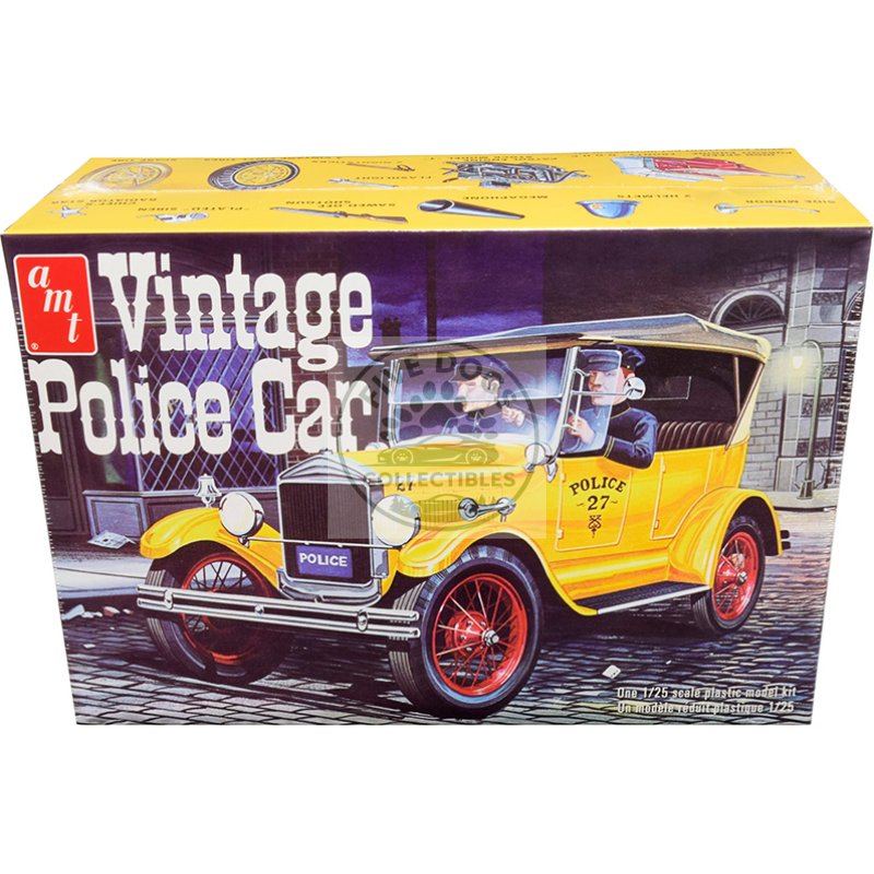 skill 2 model kit 1927 ford t vintage police car 1/25 scale model by amt