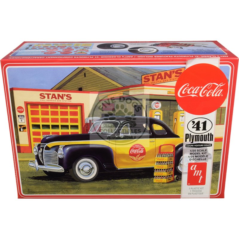 skill 3 model kit 1941 plymouth coupe with 4 bottle crates "coca cola" 1/25 scale model by amt