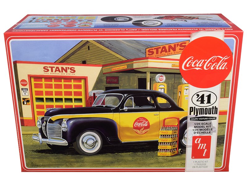 skill 3 model kit 1941 plymouth coupe with 4 bottle crates "coca cola" 1/25 scale model by amt skill 3 model kit 1941 plymouth coupe with 4 bottle crates "coca cola" 1/25 scale model by amt