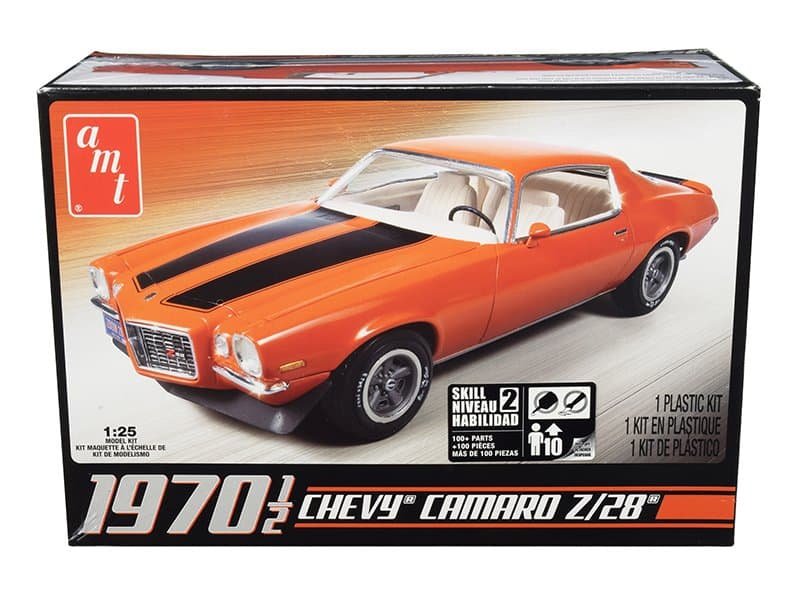 1970 Chevrolet Camaro Z28 Diecast Model Detailed 1970 Chevy Camaro Z28 diecast car model in orange with black racing stripes.
