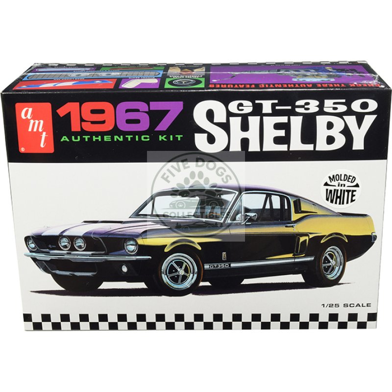 skill 2 model kit 1967 ford mustang shelby gt350 white 1/25 scale model by amt