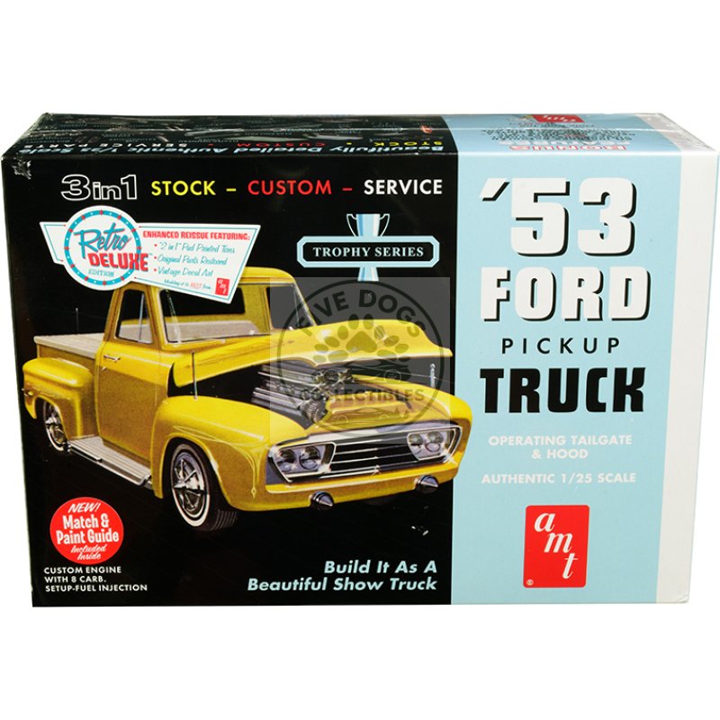 skill 2 model kit 1953 ford pickup truck "trophy series" 3 in 1 kit 1/25 scale model by amt