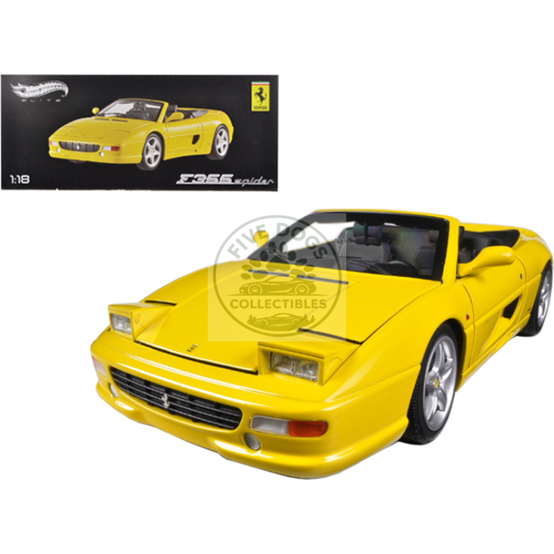 ferrari f355 spider convertible yellow elite edition 1/18 diecast car model by hot wheels
