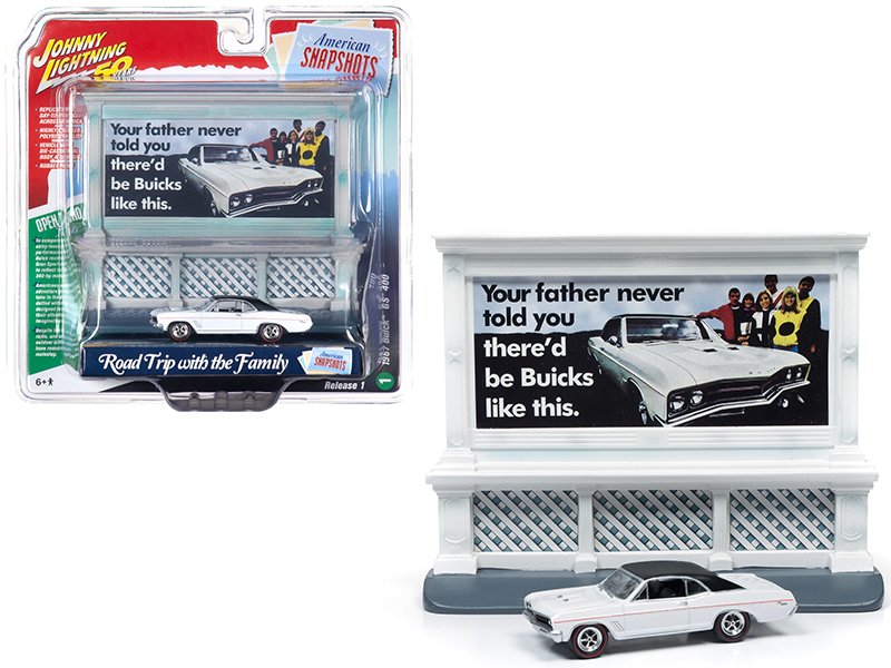 1967 buick gs 400 white with "buick" city billboard "johnny lightning 50th anniversary" 1/64 diecast model car by johnny lightning 1967 buick gs 400 white with "buick" city billboard "johnny lightning 50th anniversary" 1/64 diecast model car by johnny lightning