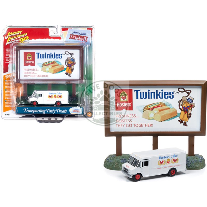 gmc step van white with "hostess" country billboard "johnny lightning 50th anniversary" 1/64 diecast model by johnny lightning