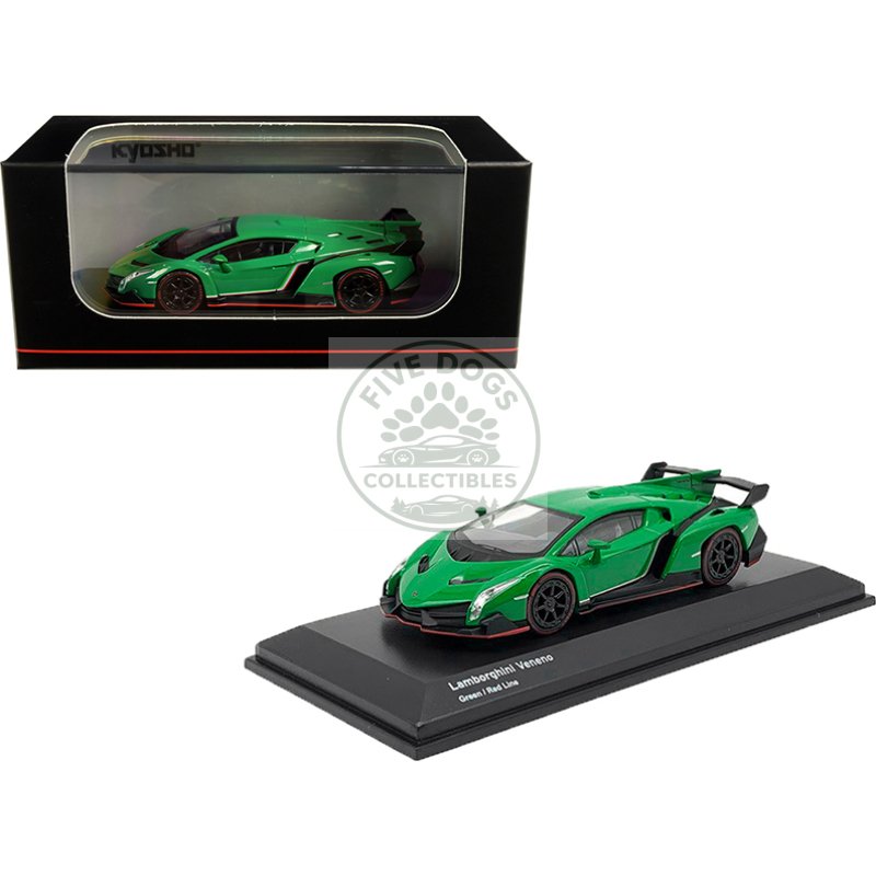 lamborghini veneno green with red line 1/64 diecast model car by kyosho