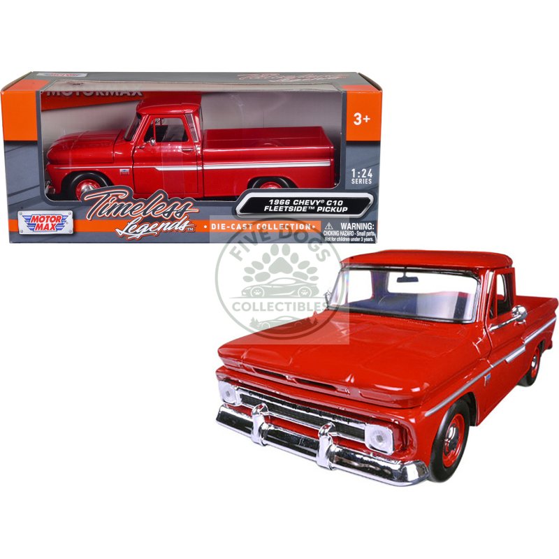 1966 chevrolet c10 fleetside pickup truck red 1/24 diecast model car by motormax