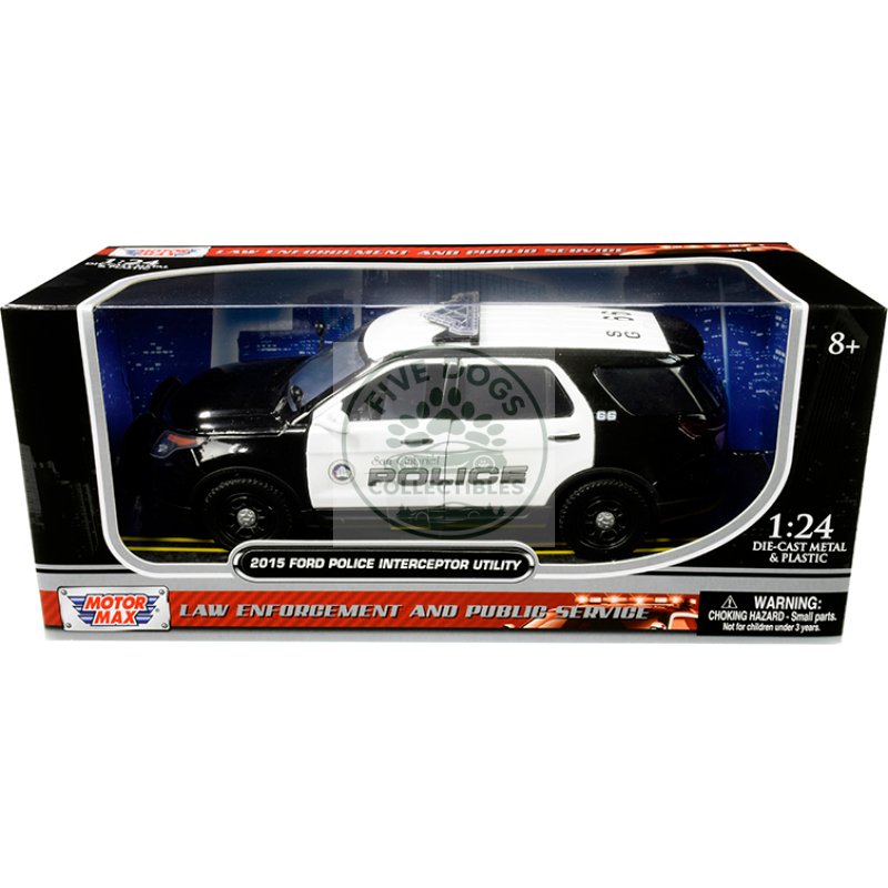 2015 ford police interceptor utility "san gabriel police" (california) black and white 1/24 diecast model car by motormax