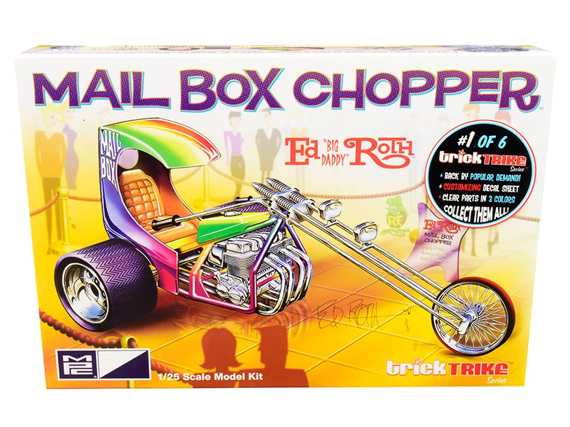 skill 2 model kit mail box chopper trike (ed "big daddy" roth's) "trick trikes" series 1/25 scale model by mpc skill 2 model kit mail box chopper trike (ed "big daddy" roth's) "trick trikes" series 1/25 scale model by mpc