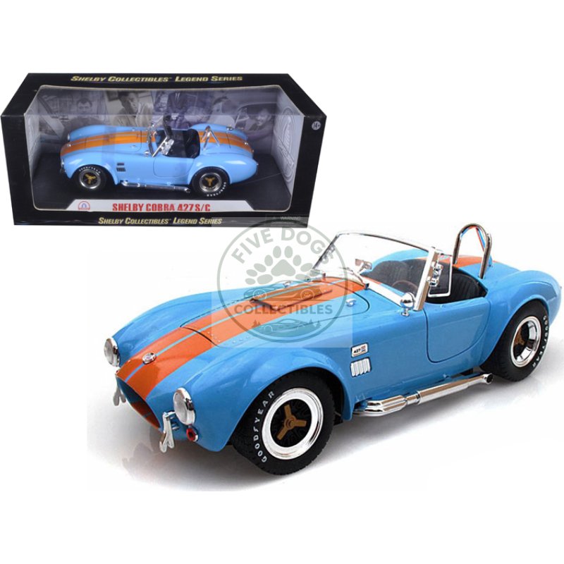 1965 shelby cobra 427 s/c blue with orange stripes 1/18 diecast model car by shelby collectibles