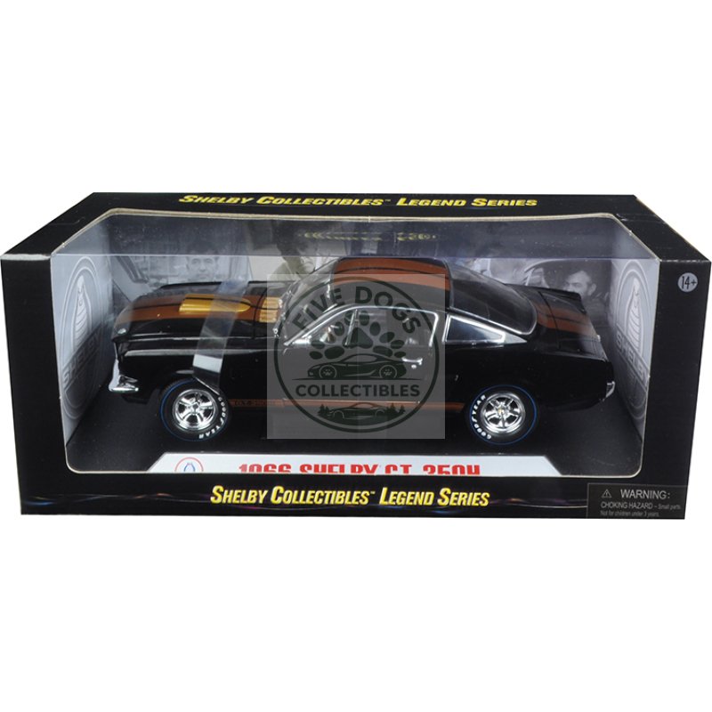 1966 ford mustang shelby gt 350 "hertz" black with gold stripes and racing wheels 1/18 diecast model car by shelby collectibles