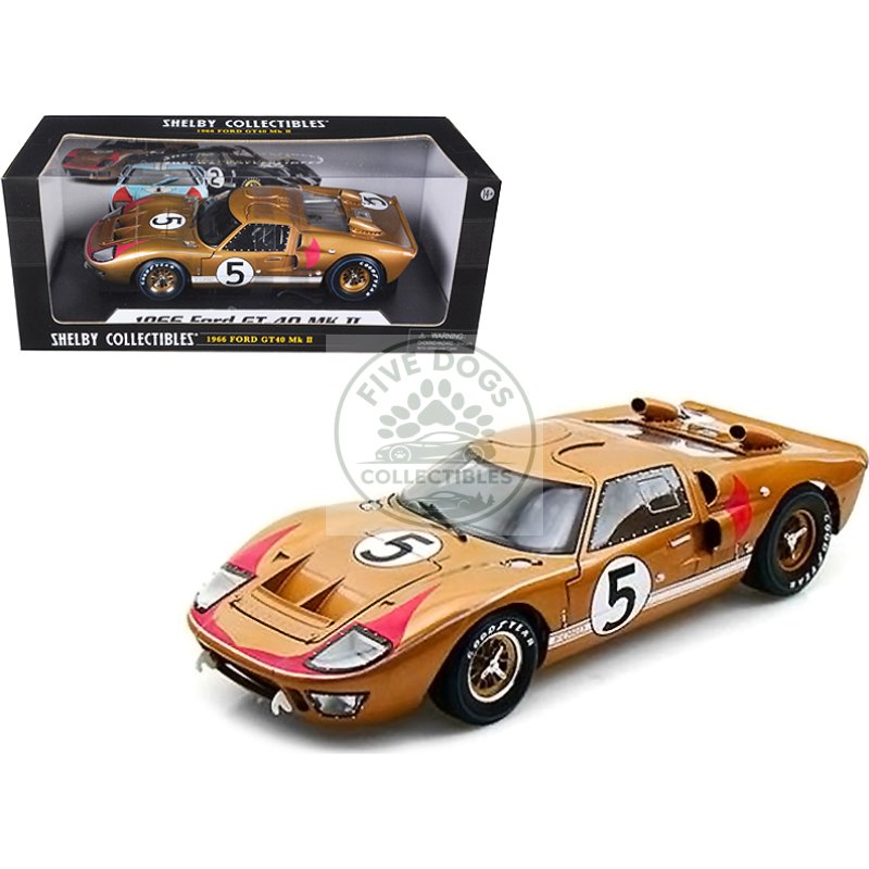 1966 ford gt 40 mk ii rhd (right hand drive) #5 gold 24h of le mans 1/18 diecast model car by shelby collectibles